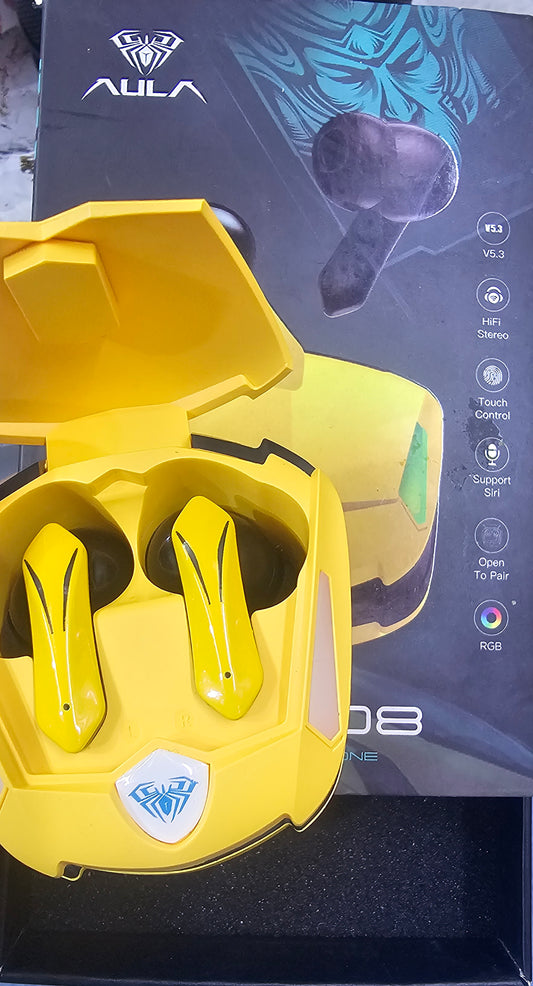 AULA Gaming earbuds | TWS F-108 Specifically made for gaming | Amazing headset with RGB with exceptional design language | Made for gaming | Long battery life with economical pricing