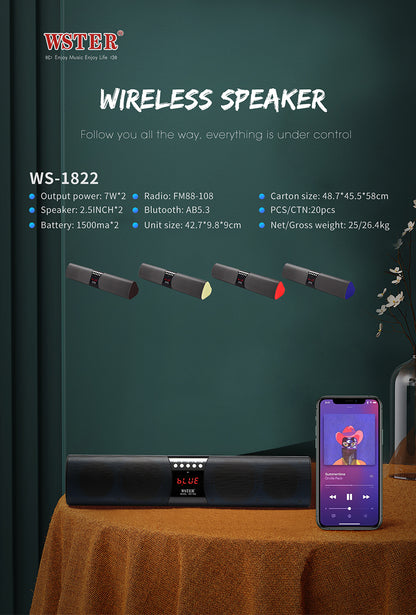WSTER Ws-1822 Bluetooth Portable speaker | Sleek design | long battery life | amazing speaker with Mic |