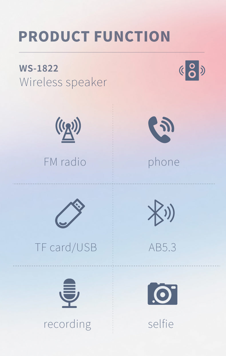 WSTER Ws-1822 Bluetooth Portable speaker | Sleek design | long battery life | amazing speaker with Mic |