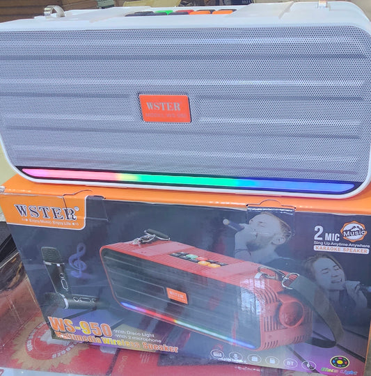 WSTER WS-950 Speaker system with 2 wireless Mics | KAROAKE setup | beatbox design with fun features built-in | Reliable build quality and long lasting battery