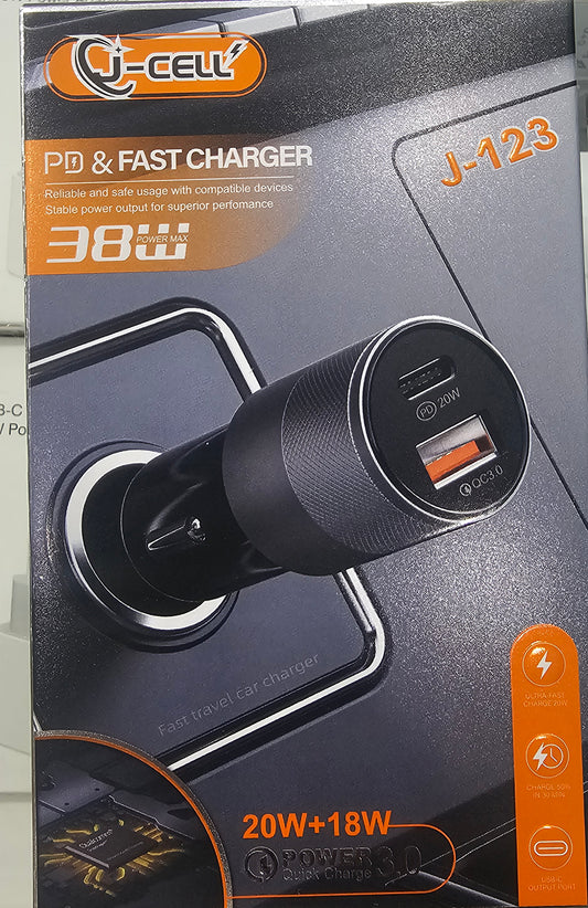 E-cell Car charger | travel charger | Type C to C | and Type A USB port | reliable and authentic product | 20w USB Type C port, and QC 3.0 USB type A supports both Apple and android fast charges