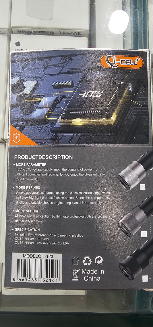 E-cell Car charger | travel charger | Type C to C | and Type A USB port | reliable and authentic product | 20w USB Type C port, and QC 3.0 USB type A supports both Apple and android fast charges