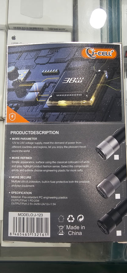 E-cell Car charger | travel charger | Type C to C | and Type A USB port | reliable and authentic product | 20w USB Type C port, and QC 3.0 USB type A supports both Apple and android fast charges