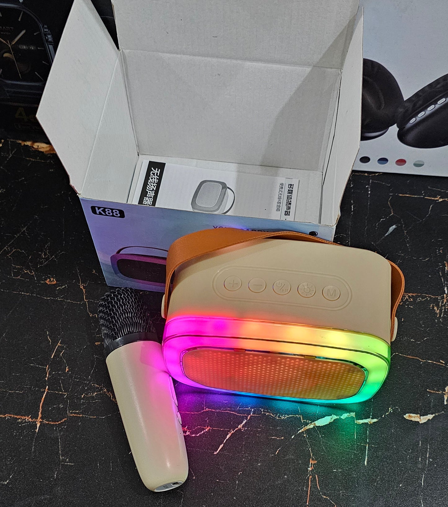 K88 Portable Karaoke Speaker with LED Lights, Wireless Microphone, 40W Output, 8-Hour Battery Life, Bluetooth 5.0