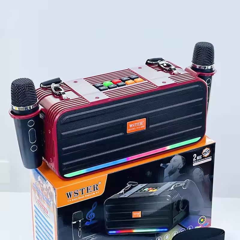 WSTER WS-950 Speaker system with 2 wireless Mics | KAROAKE setup | beatbox design with fun features built-in | Reliable build quality and long lasting battery