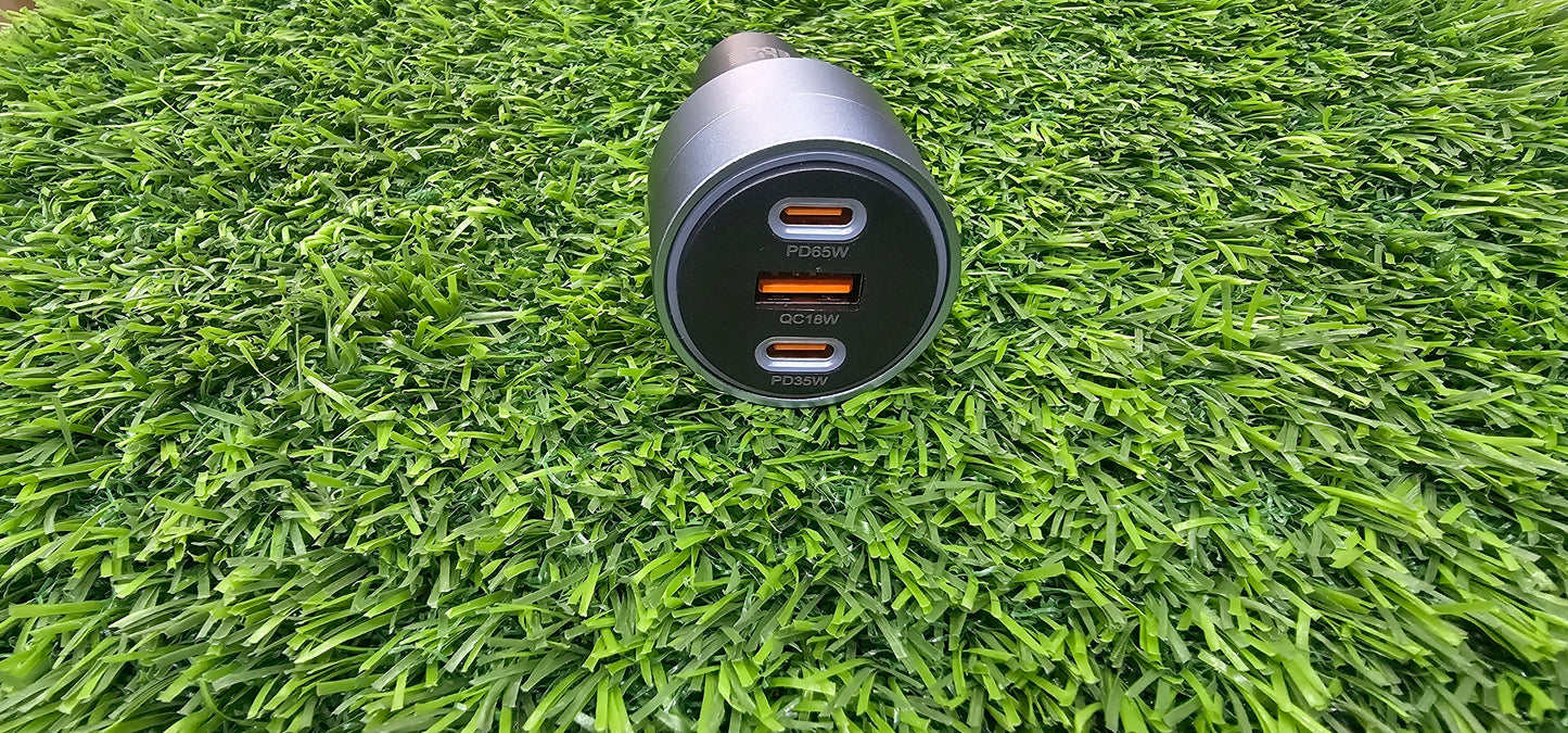 Elite Edge 3-port car charger | 65w Type C PD , 35w Type c PD and a 18w Type A QC output ports | supreme build quality | superfast charging on the go for most of devices | must carry accessory for car