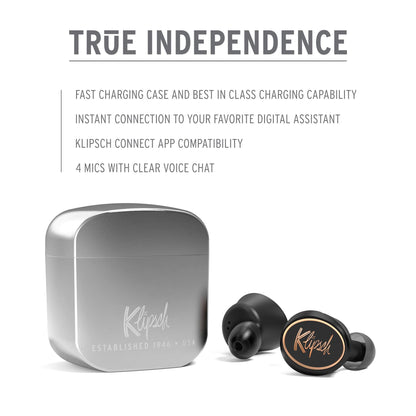Klipsch T5 1st gen Active Noise Cancelling ANC True Wireless Earphones in Gunmetal with AI Hands-Free Operation, Bluetooth 5.0, Best Fitting Earbuds with Patented Comfort, and a Wireless Charging Case