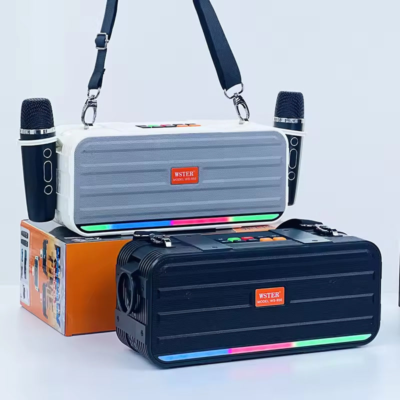WSTER WS-950 Speaker system with 2 wireless Mics | KAROAKE setup | beatbox design with fun features built-in | Reliable build quality and long lasting battery