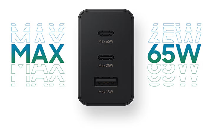 Samsung 65W 3-Port Super Fast Charging Wall Charger, GaN Adapter for Samsung Galaxy S24 Ultra/S24/S24+/S23 Ultra/S23/S23+/S22/S22 Ultra/S22+/S21 Ultra/S20 Ultra/Note 20/Z Fold 3/ laptops