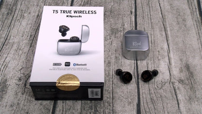 Klipsch T5 1st gen Active Noise Cancelling ANC True Wireless Earphones in Gunmetal with AI Hands-Free Operation, Bluetooth 5.0, Best Fitting Earbuds with Patented Comfort, and a Wireless Charging Case