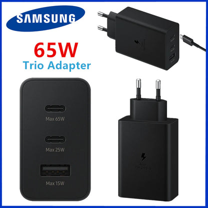 Samsung 65W 3-Port Super Fast Charging Wall Charger, GaN Adapter for Samsung Galaxy S24 Ultra/S24/S24+/S23 Ultra/S23/S23+/S22/S22 Ultra/S22+/S21 Ultra/S20 Ultra/Note 20/Z Fold 3/ laptops